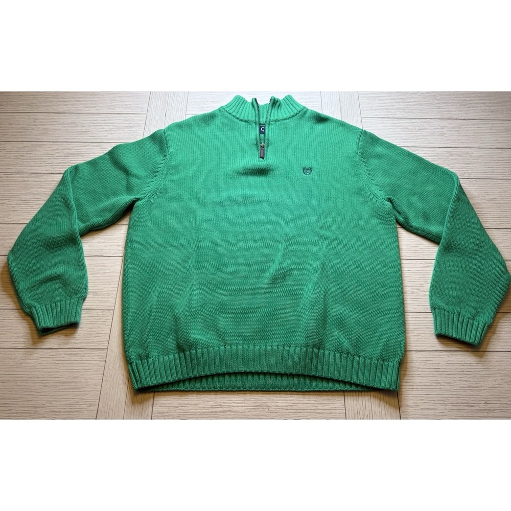 CHAPS Vintage  1/4 ZIP MOCK NECK PULLOVER SWEATER 100% Cotton. Kelly Green Sz XL